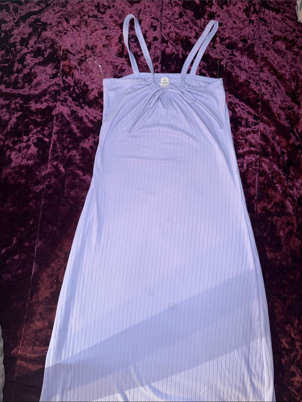 Light Lavender Ribbed Spaghetti Strap Midi Dress